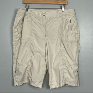 Chico’s khaki cotton spandex roll tab stretch waist Bermuda shorts, XL Short.